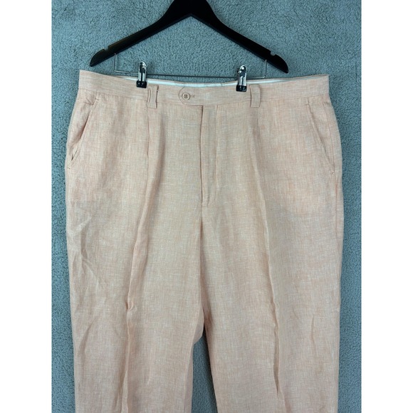 Inserch Pants Mens 44 Coral 100% Linen Italy Flat Front Dress Lightweight Summer